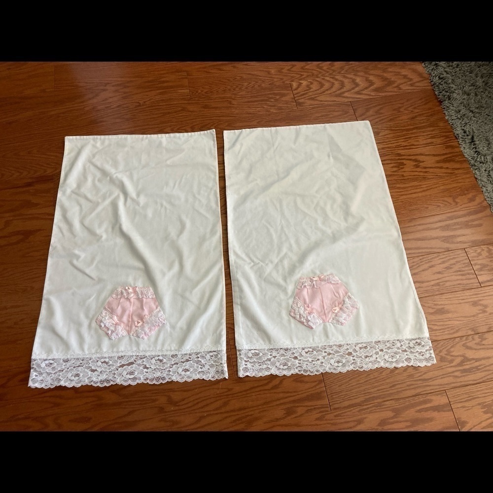 Set of 2 vintage pillowcases lace pink panties baby girl